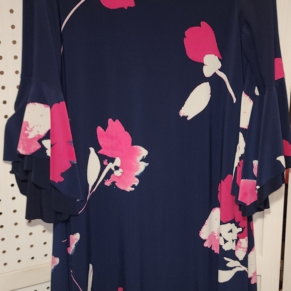 Lauren Ralph Lauren Navy Blue Floral Printed A-Line 3/4 Bell Sleeves 8 - Picture 3 of 12